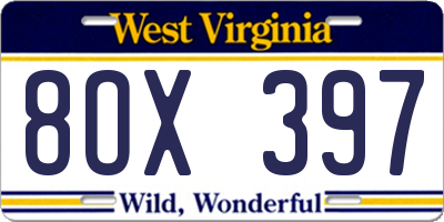 WV license plate 8OX397