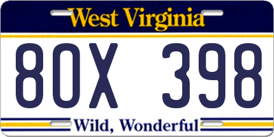 WV license plate 8OX398