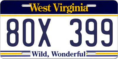 WV license plate 8OX399