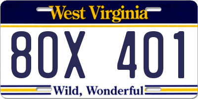 WV license plate 8OX401