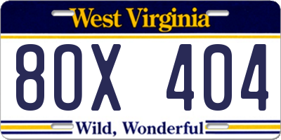 WV license plate 8OX404