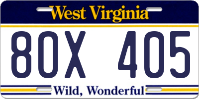 WV license plate 8OX405