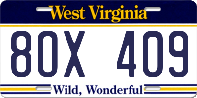 WV license plate 8OX409