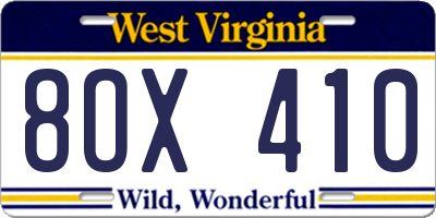 WV license plate 8OX410