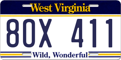 WV license plate 8OX411