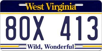 WV license plate 8OX413