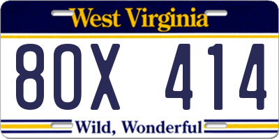 WV license plate 8OX414