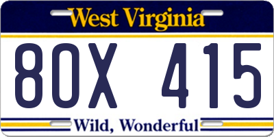 WV license plate 8OX415