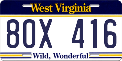 WV license plate 8OX416