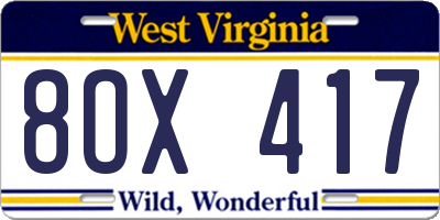 WV license plate 8OX417