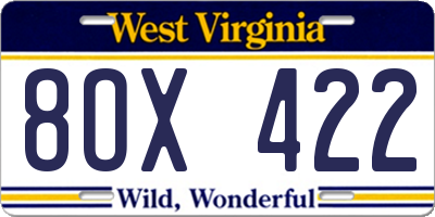 WV license plate 8OX422
