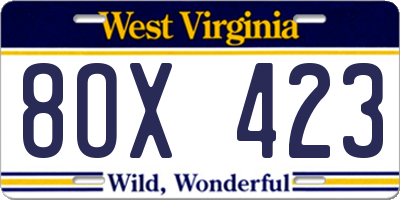 WV license plate 8OX423