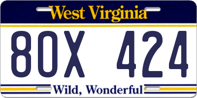 WV license plate 8OX424