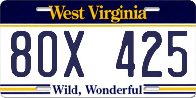 WV license plate 8OX425