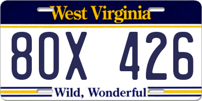 WV license plate 8OX426