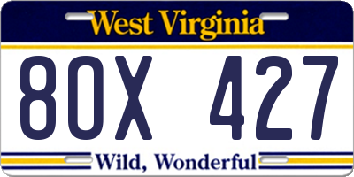 WV license plate 8OX427
