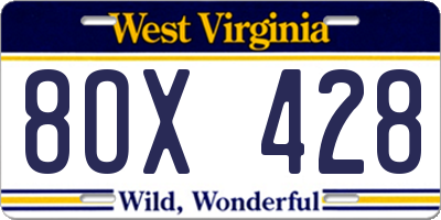 WV license plate 8OX428