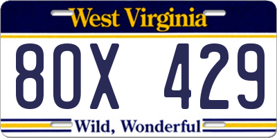 WV license plate 8OX429