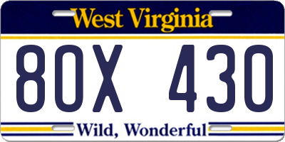 WV license plate 8OX430
