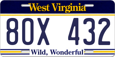 WV license plate 8OX432