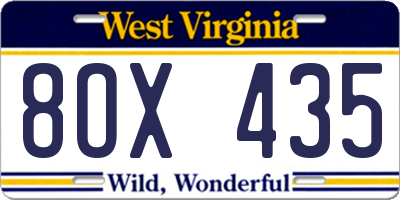 WV license plate 8OX435