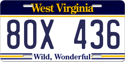 WV license plate 8OX436