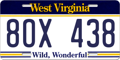 WV license plate 8OX438