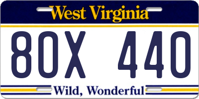 WV license plate 8OX440