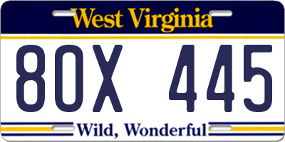 WV license plate 8OX445