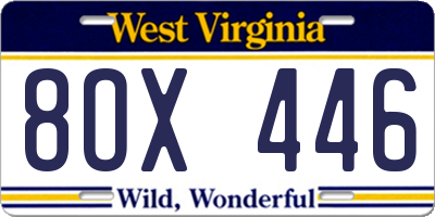 WV license plate 8OX446