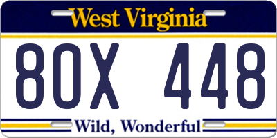 WV license plate 8OX448