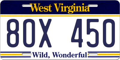 WV license plate 8OX450