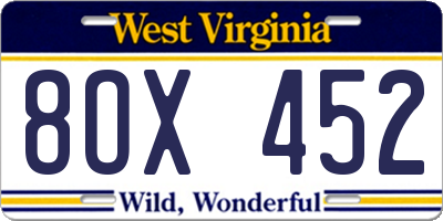 WV license plate 8OX452