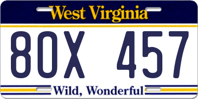 WV license plate 8OX457