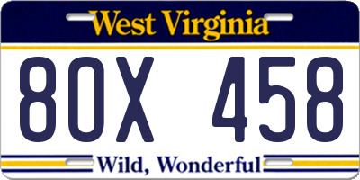 WV license plate 8OX458
