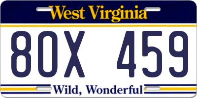 WV license plate 8OX459