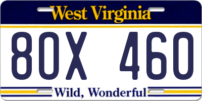 WV license plate 8OX460