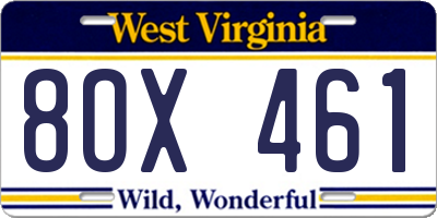WV license plate 8OX461