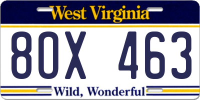 WV license plate 8OX463