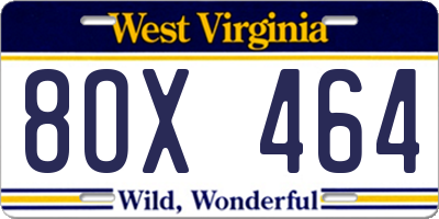 WV license plate 8OX464
