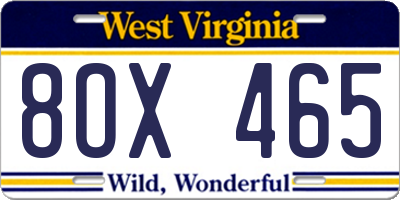 WV license plate 8OX465