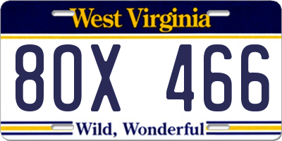 WV license plate 8OX466