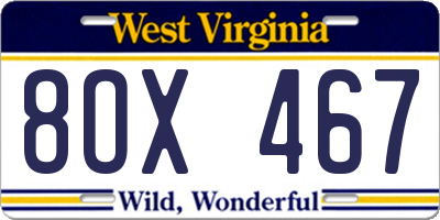 WV license plate 8OX467
