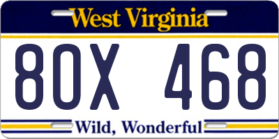 WV license plate 8OX468