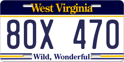 WV license plate 8OX470