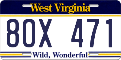 WV license plate 8OX471