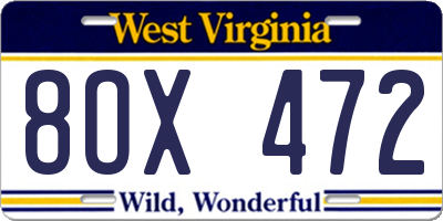 WV license plate 8OX472
