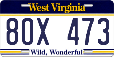 WV license plate 8OX473