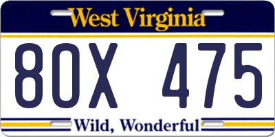 WV license plate 8OX475