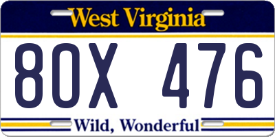 WV license plate 8OX476